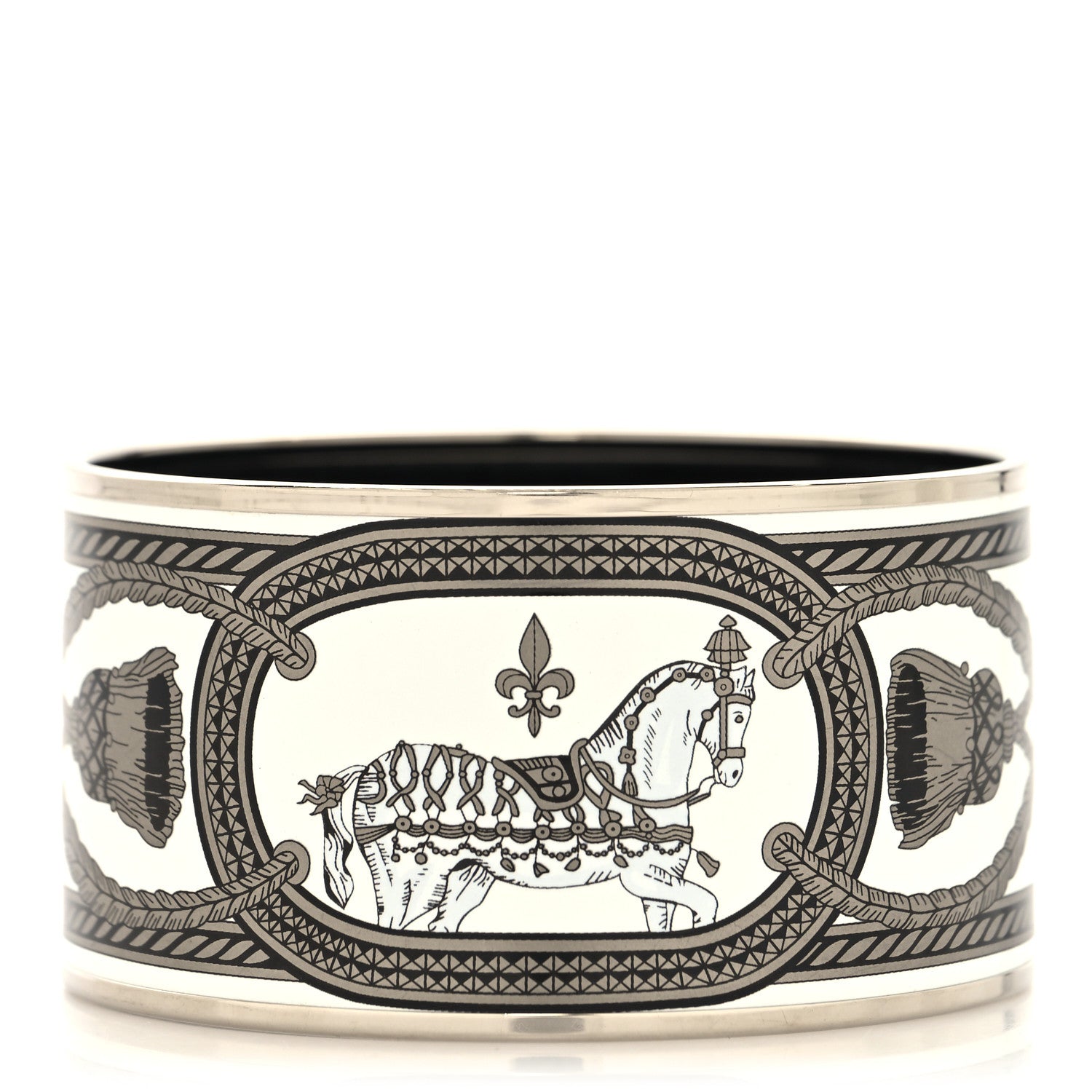 Hermes Enamel Printed Grand Apparat Extra Wide Bracelet 65 White 1 of 5