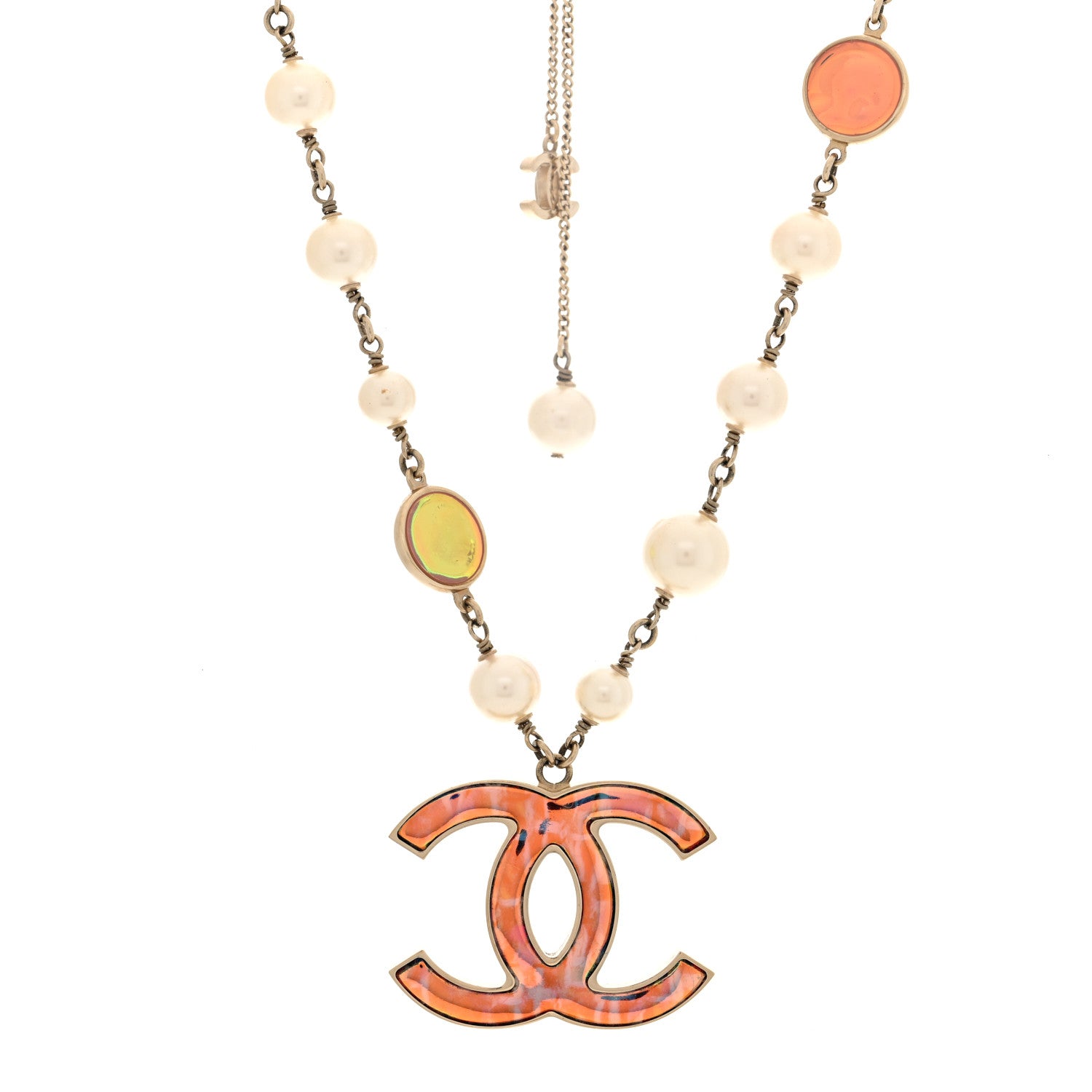 Chanel Iridescent Enamel Pearl CC Short Necklace Pink Gold 1 of 4