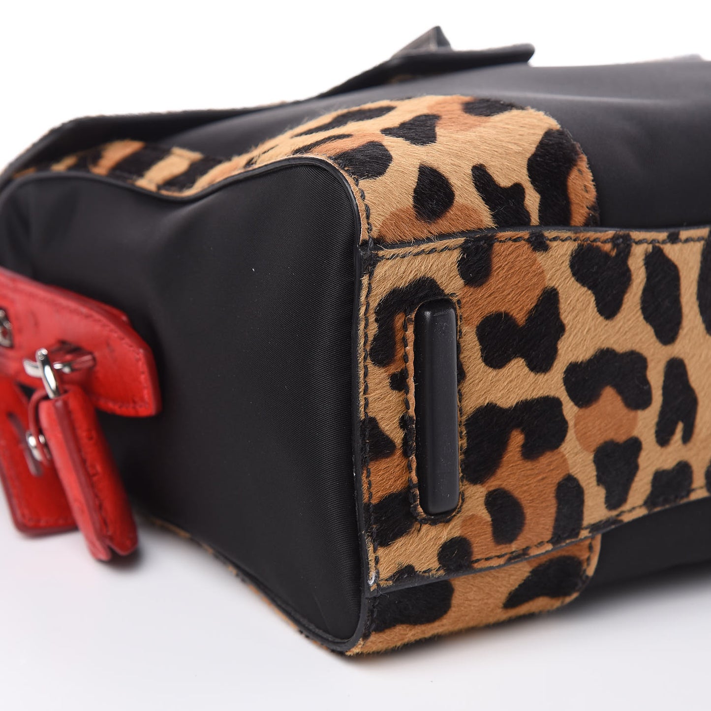 Tessuto Cavallino Ostrich Leopard Print Tote Black Miele Rosso