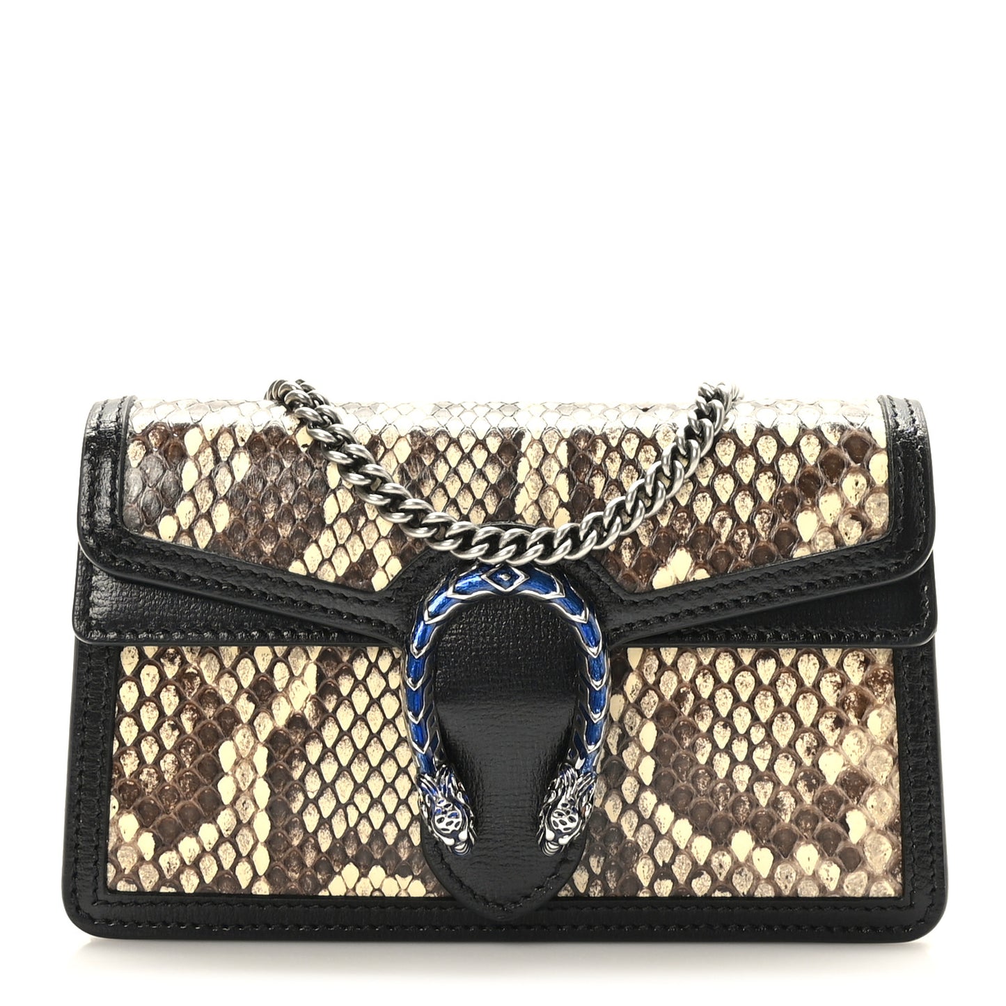Snakeskin Azalea Calfskin Enamel Super Mini Dionysus Shoulder Bag New Rock Black Electric Blue