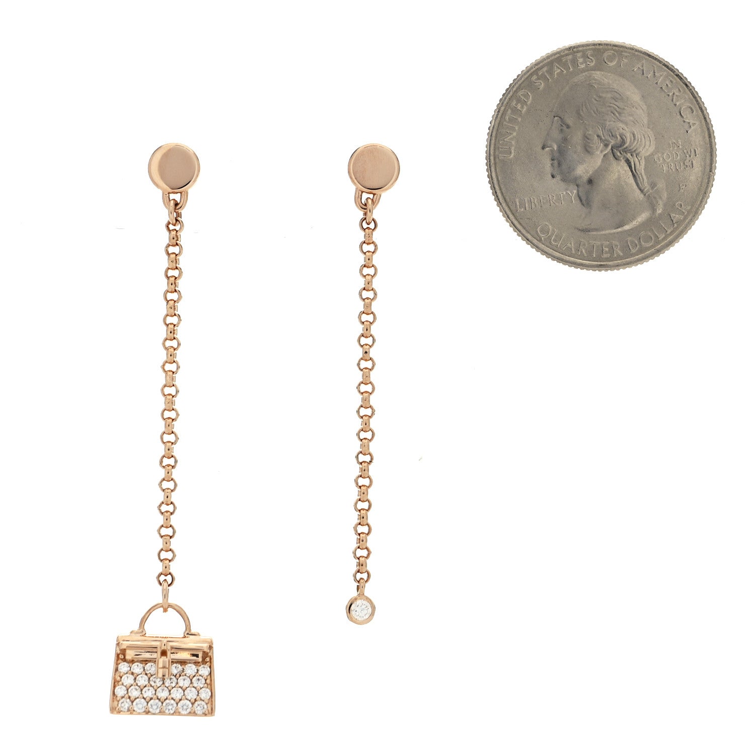 Hermes 18K Rose Gold Diamond Kelly Amulette Drop Earrings 2 of 5
