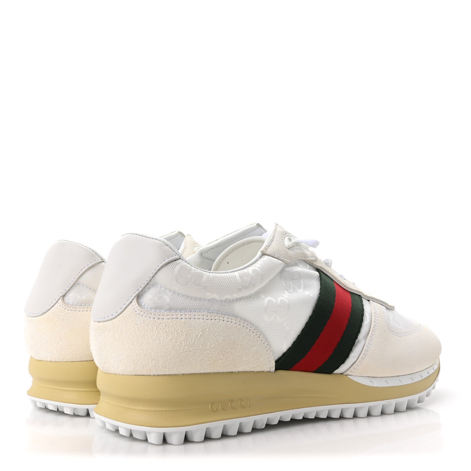 Gucci Suede Calfskin Mens Re-Web Sneakers 8 White 5 of 9