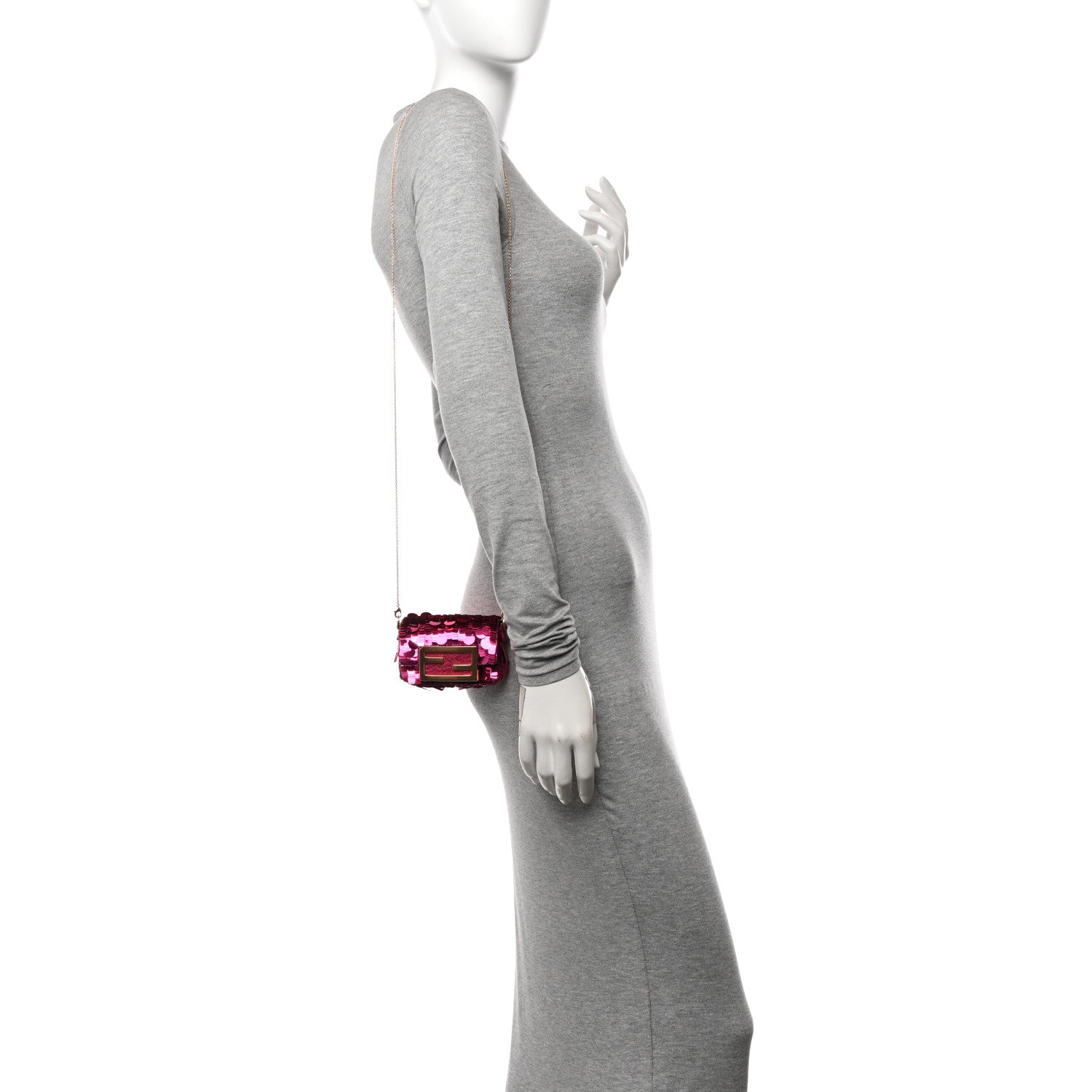 Fendi Sequin Paillettes Shiny Nappa Sex and the City Nano Maxi Buckle Baguette Charm Ciclamino Pilar 2 of 11
