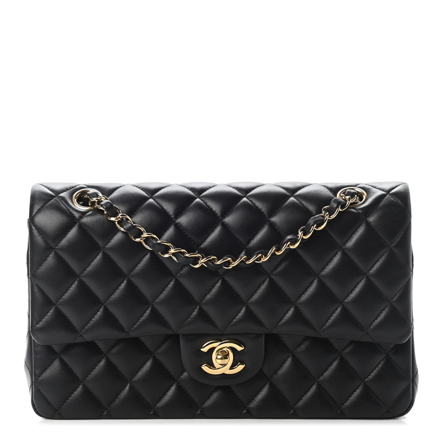 Lambskin Quilted Medium Double Flap Black