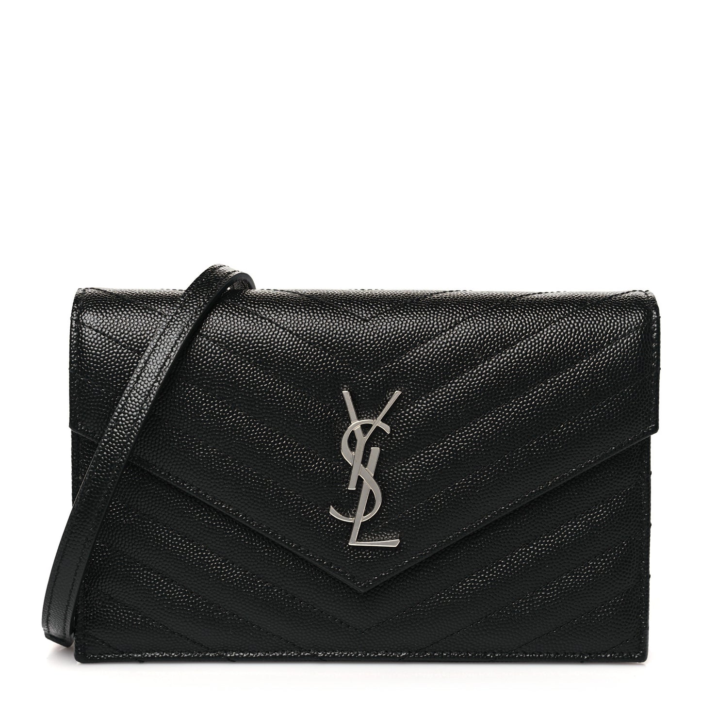 Grain De Poudre Matelasse Chevron Monogram Envelope Chain Wallet Black