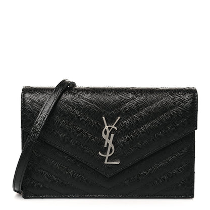Saint Laurent Grain De Poudre Matelasse Chevron Monogram Envelope Chain Wallet Black 1 of 10