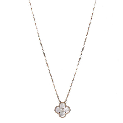 Van Cleef & Arpels 18K Rose Gold Diamond Mother of Pearl Vintage Alhambra Pendant Necklace 1 of 8