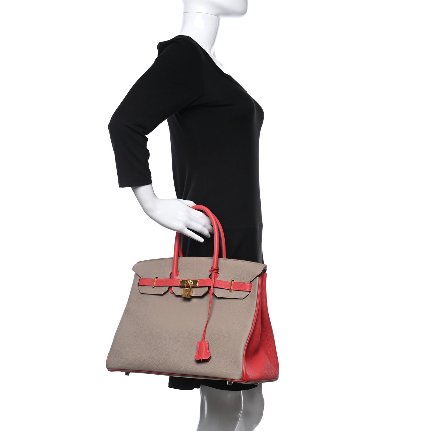 Togo Bi Color Horseshoe Birkin 35 Rouge Pivoine Gris Tourterelle