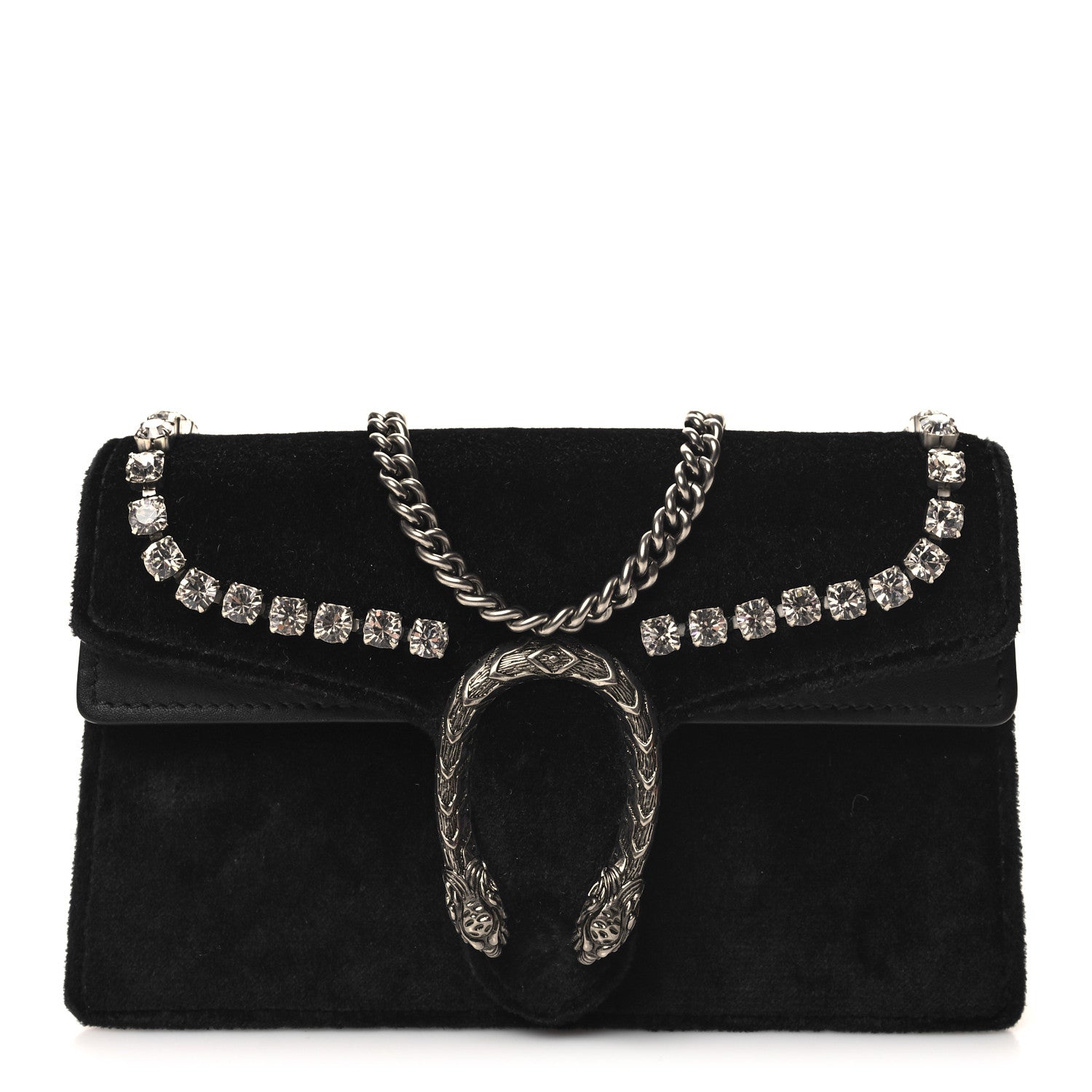 Gucci Velvet Crystal Super Mini Dionysus Shoulder Bag Black 1 of 10