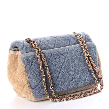 Chanel Shearling Sheepskin Single Flap Gray Pink Beige 3 of 10