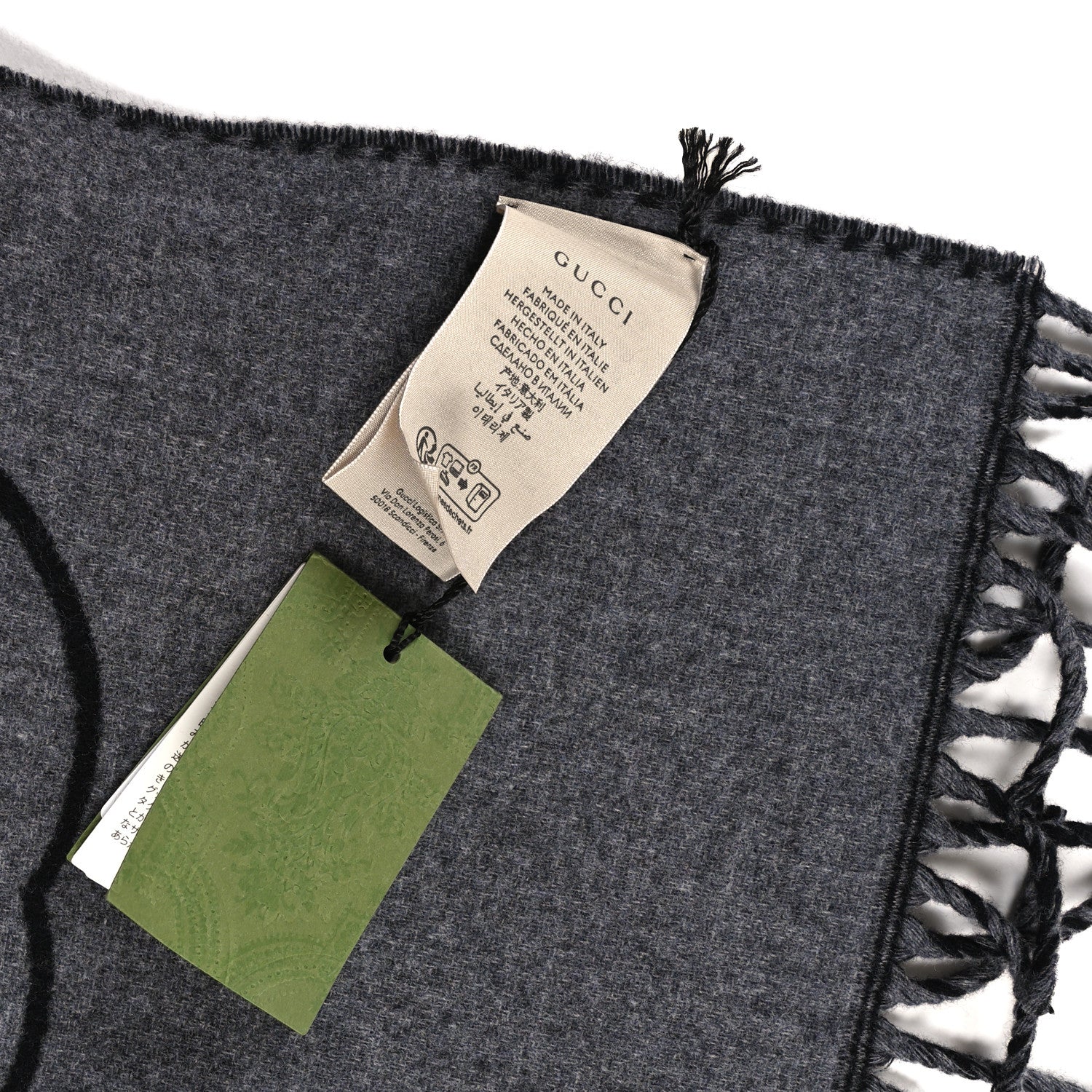 Gucci Wool Cashmere Interlocking G Scarf Grey Black 1779699