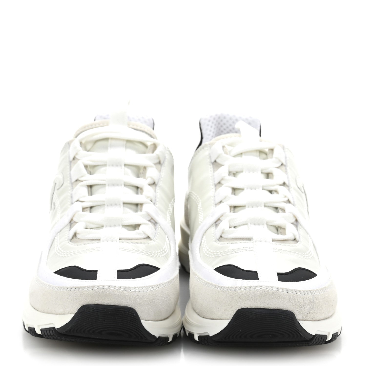 Chanel Suede Calfskin Womens CC Sneakers 37 White Black 3 of 9