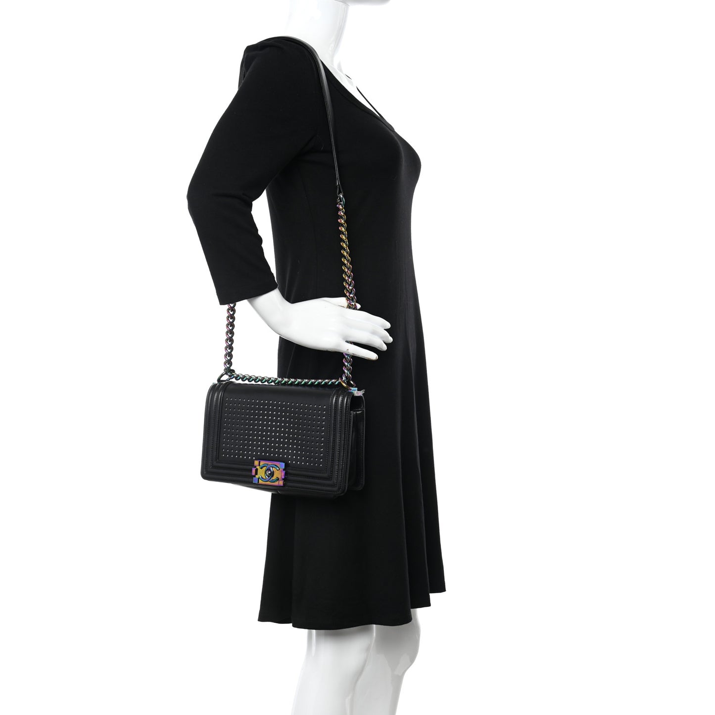 Lambskin LED Iridescent Metal Medium Boy Flap Black Multicolor