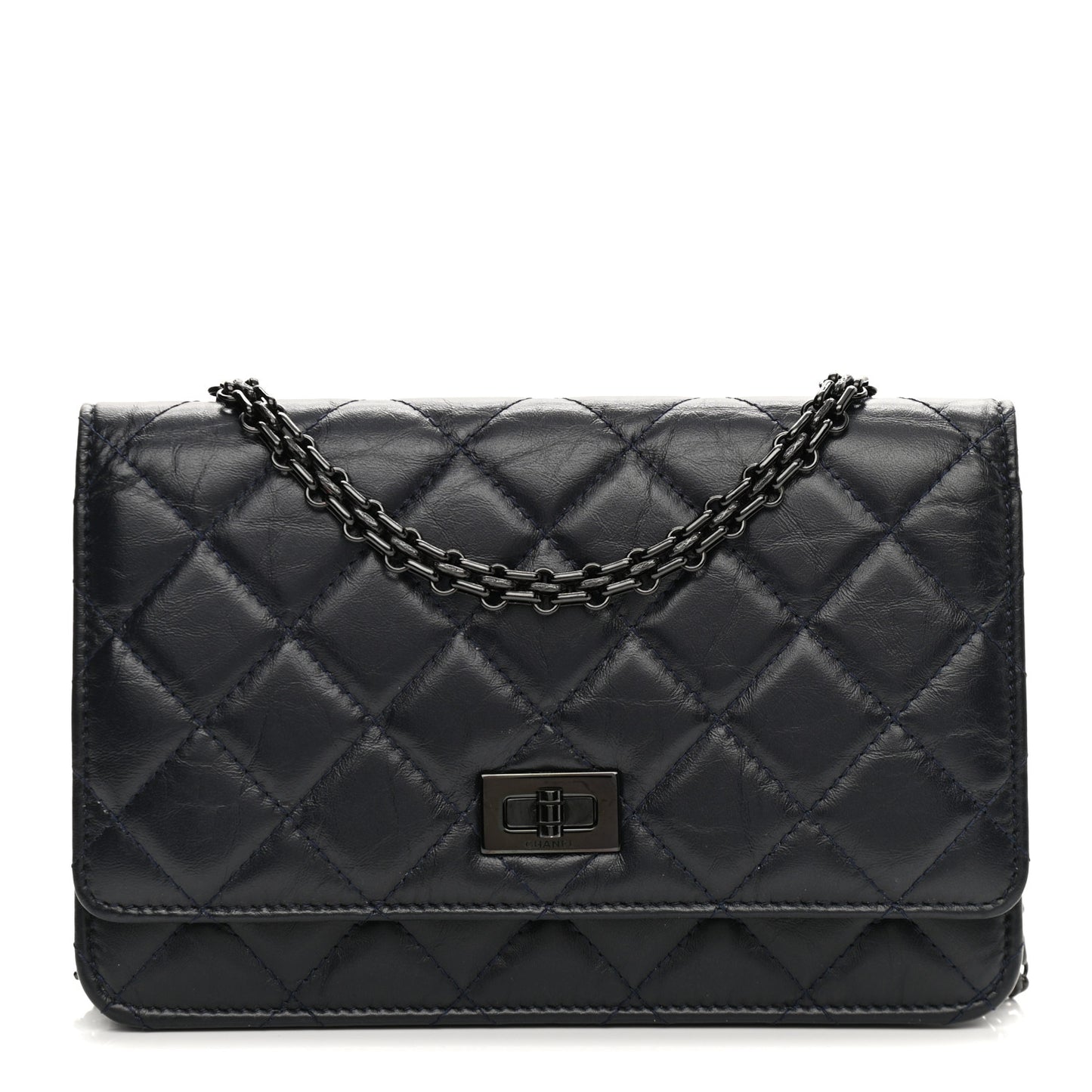 Aged Calfskin Quilted Reissue Wallet On Chain WOC Navy