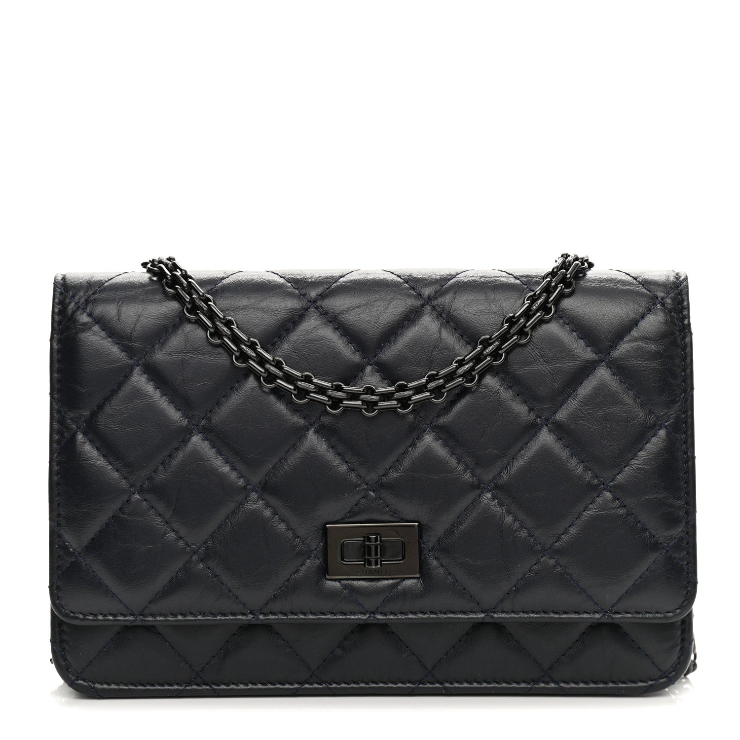 Chanel Aged Calfskin Quilted Reissue Wallet On Chain WOC Navy 1 of 12