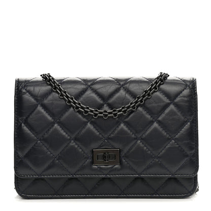 Chanel Aged Calfskin Quilted Reissue Wallet On Chain WOC Navy 1 of 12