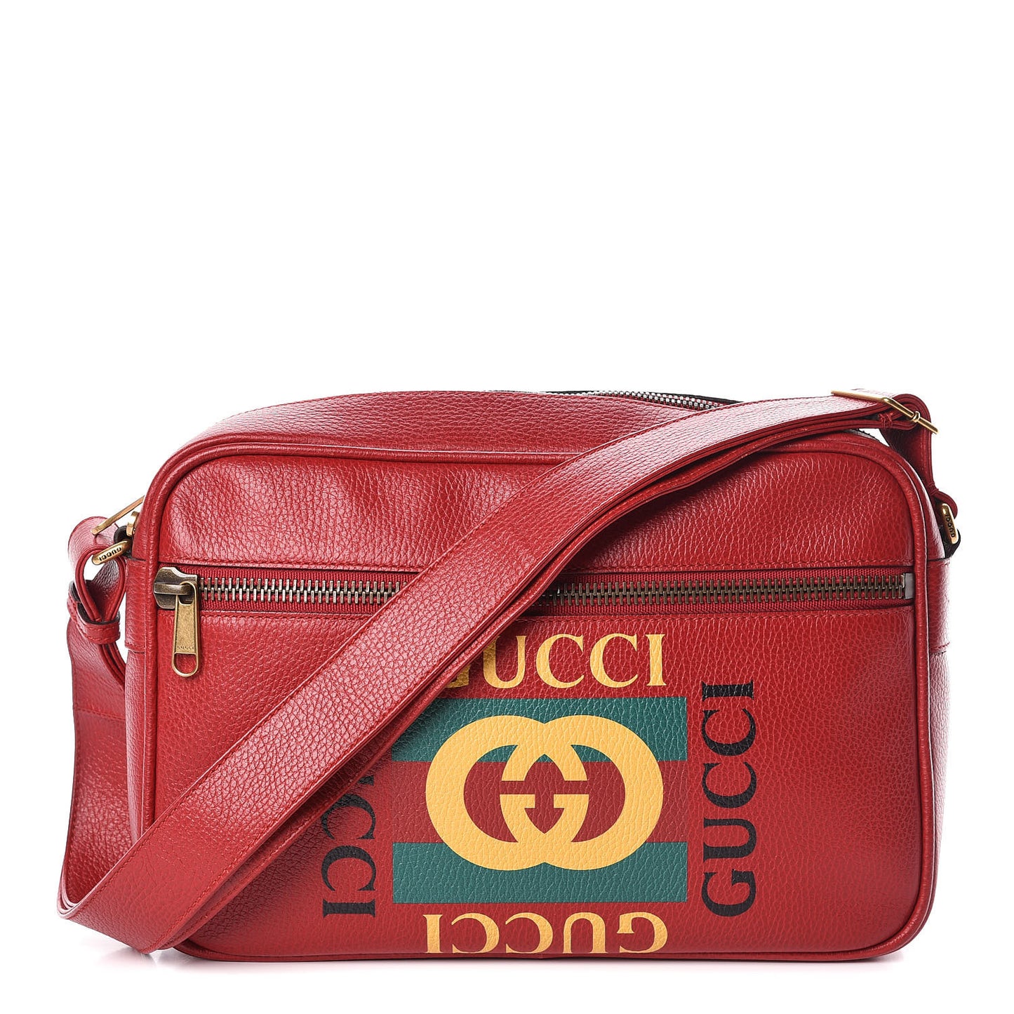 Pebbled Calfskin Logo Messenger Bag Hibiscus Red