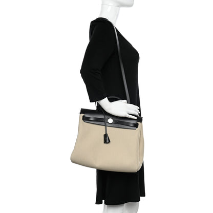 Hermes Military Toile Vache Hunter Herbag Zip Retourne 31 PM Beton Black 2 of 11