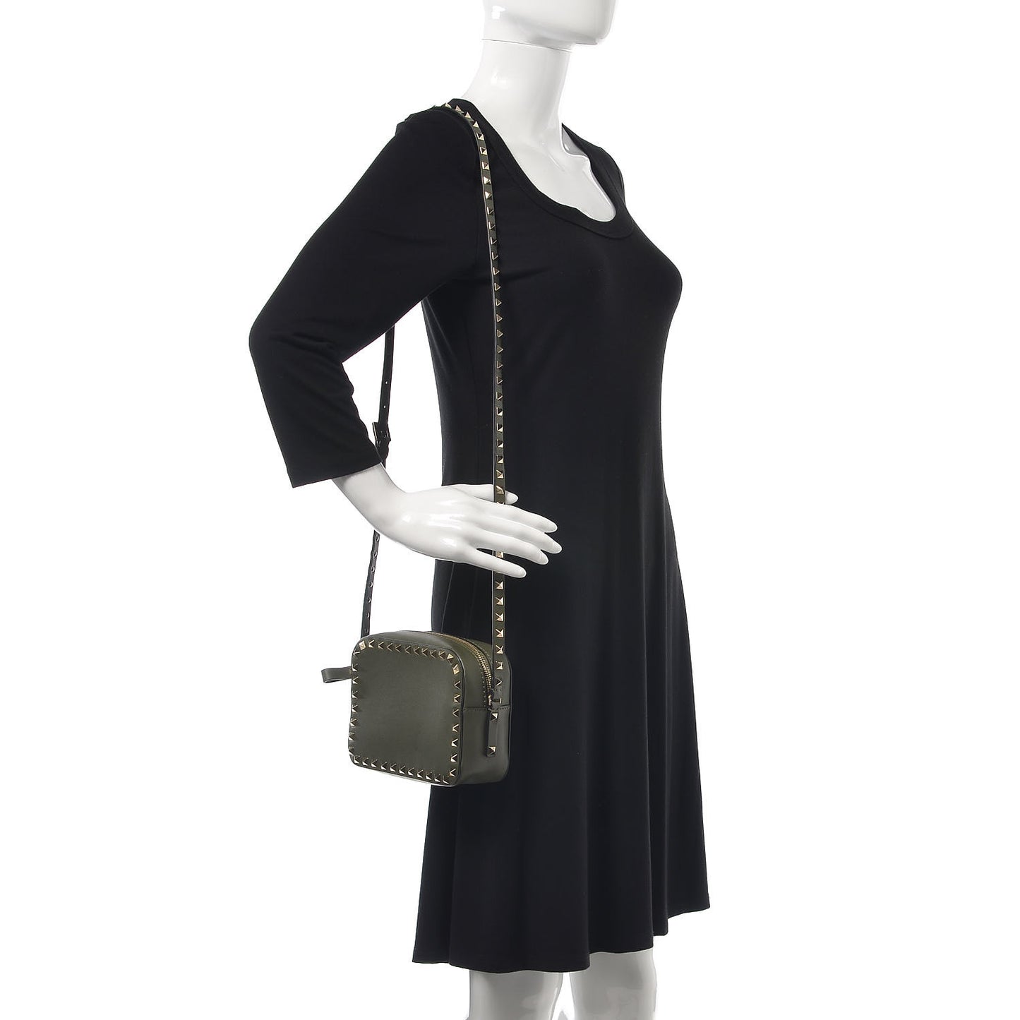 Calfskin Rockstud Camera Crossbody Bag Army Green
