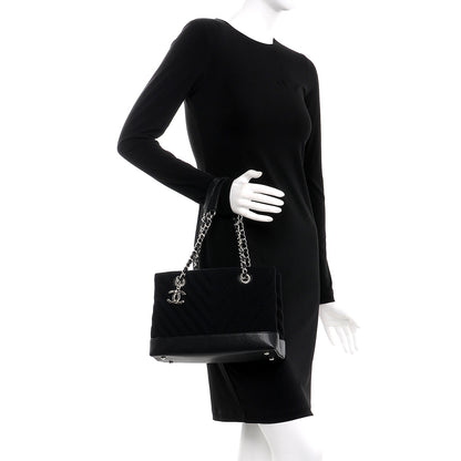Chanel Canvas Caviar Chevron Shopper Tote Black 2 of 9