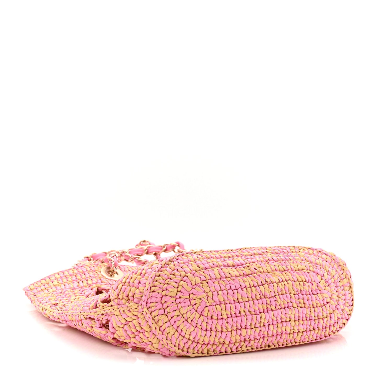 Raffia Effect Braided Small Shopping Bag Beige Pink