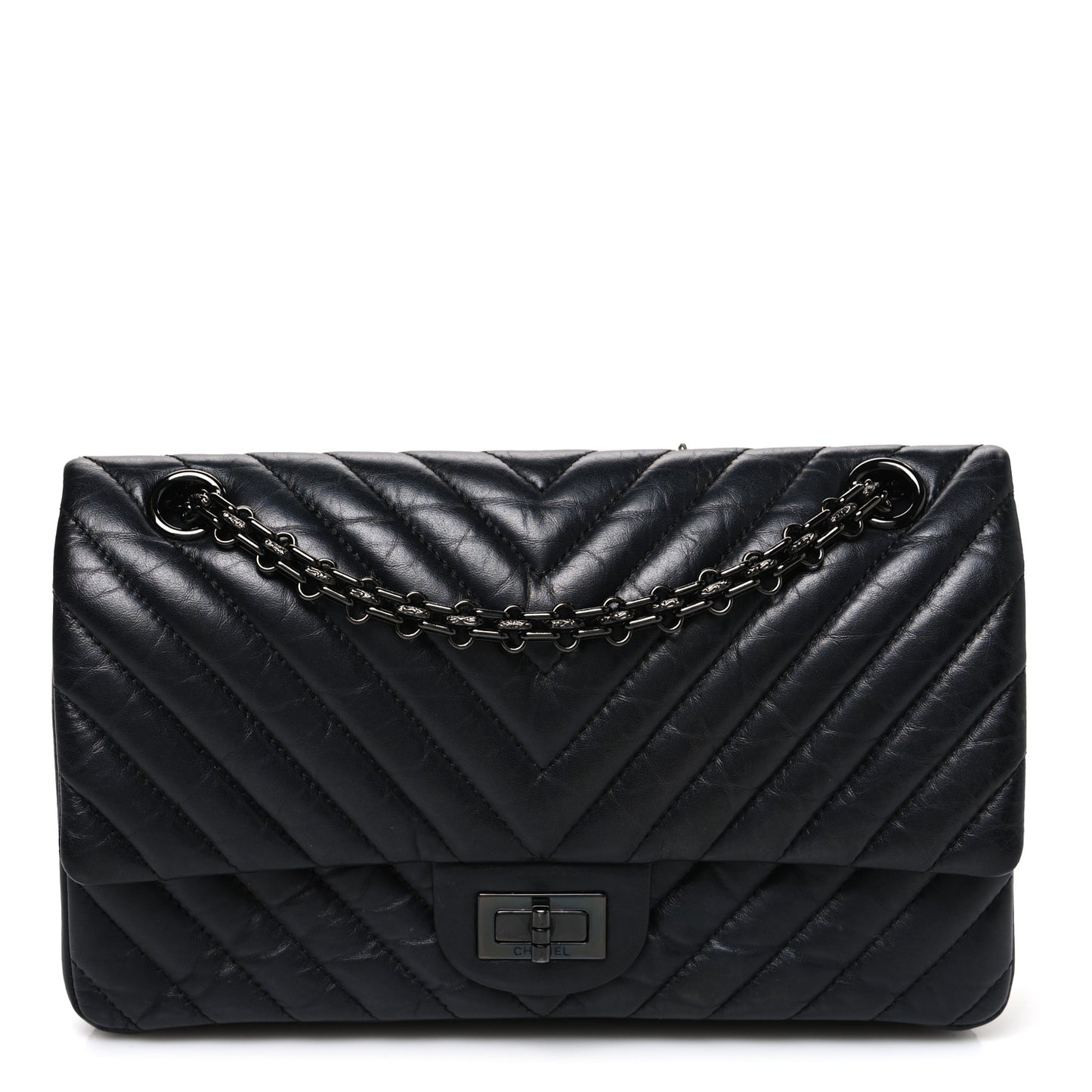 Aged Calfskin Chevron Quilted 2.55 Reissue 225 Flap So Black