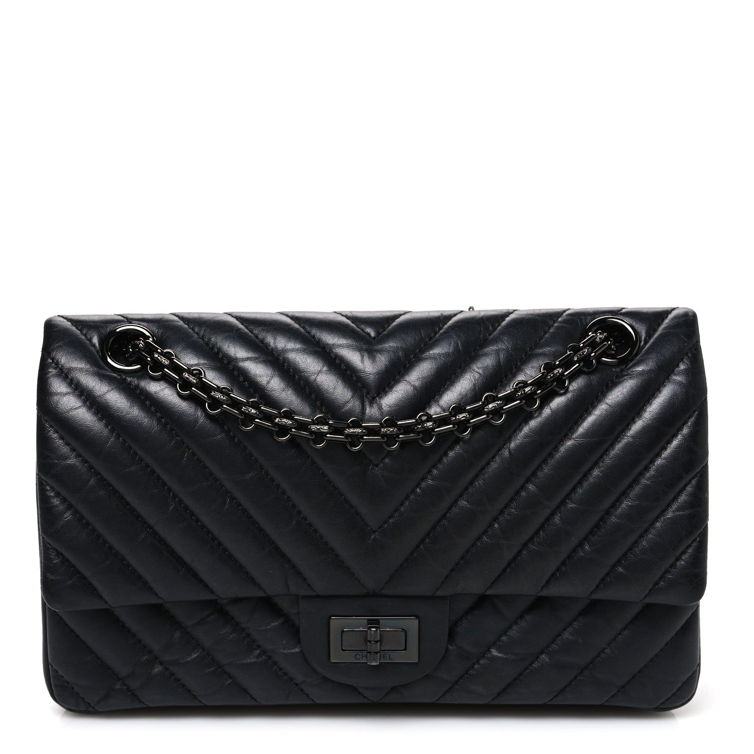 Chanel Aged Calfskin Chevron Quilted 2.55 Reissue 225 Flap So Black 1 of 11