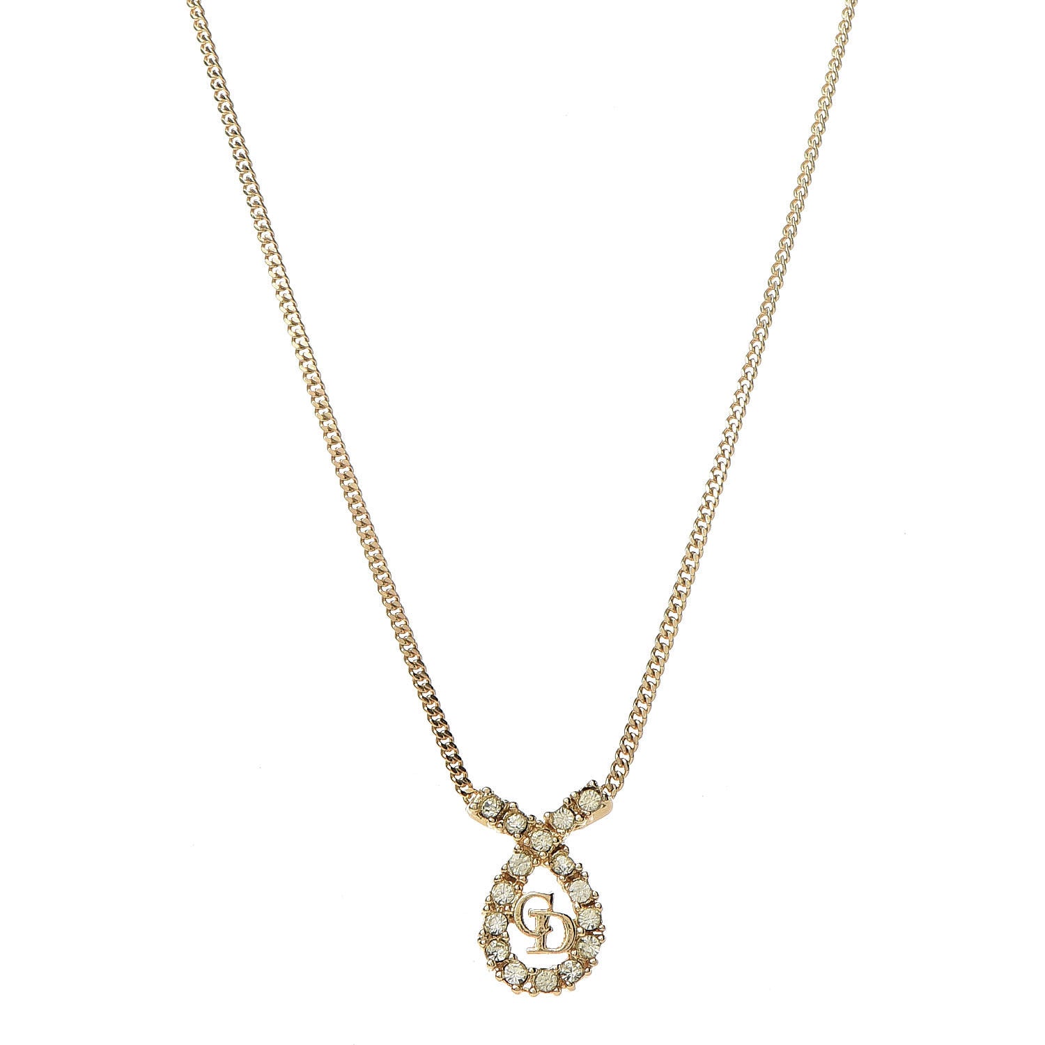 Christian Dior Crystal Logo Necklace Gold 1 of 5