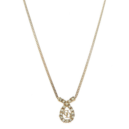 Christian Dior Crystal Logo Necklace Gold 1 of 5