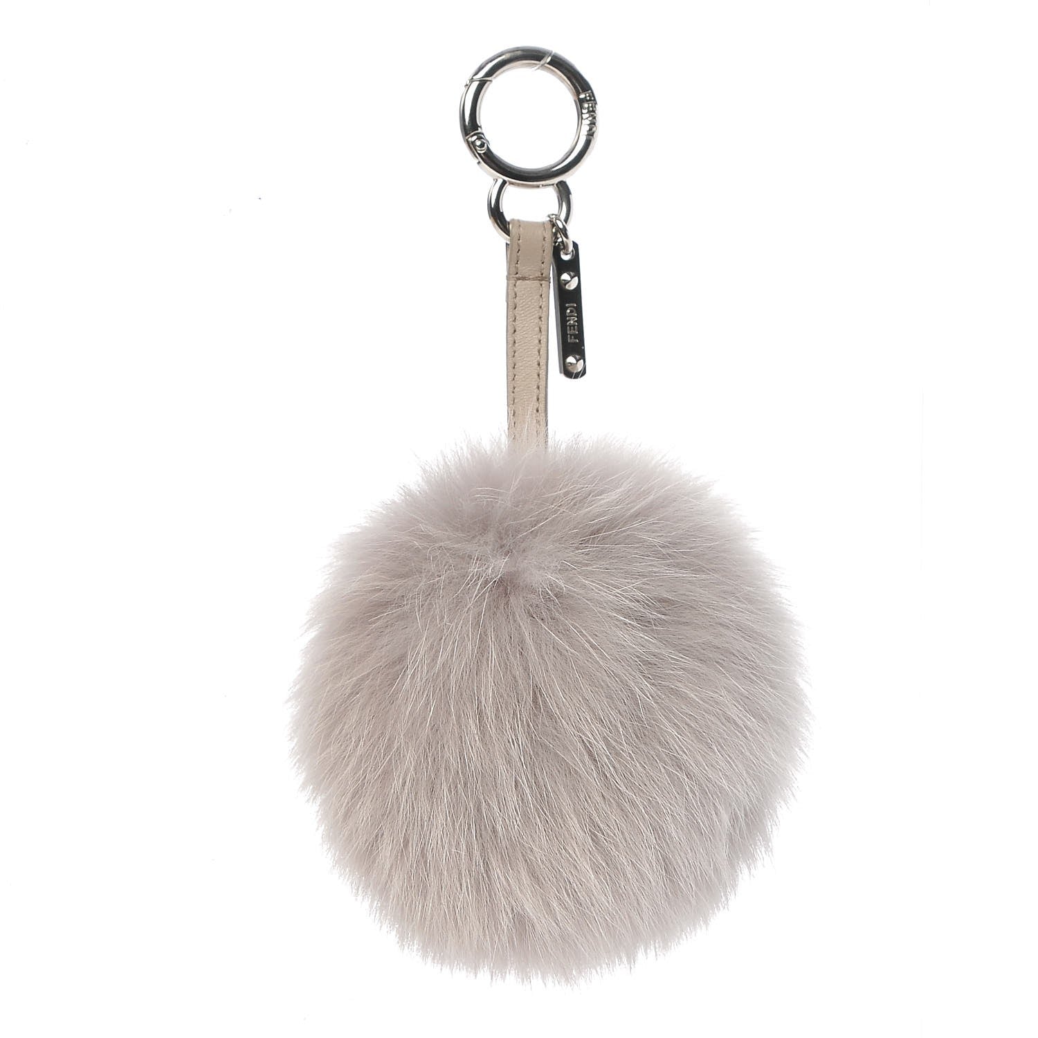 Fendi Fox Fur Vitello Elite Pom Pom Bag Charm Grigio Perla 1 of 3