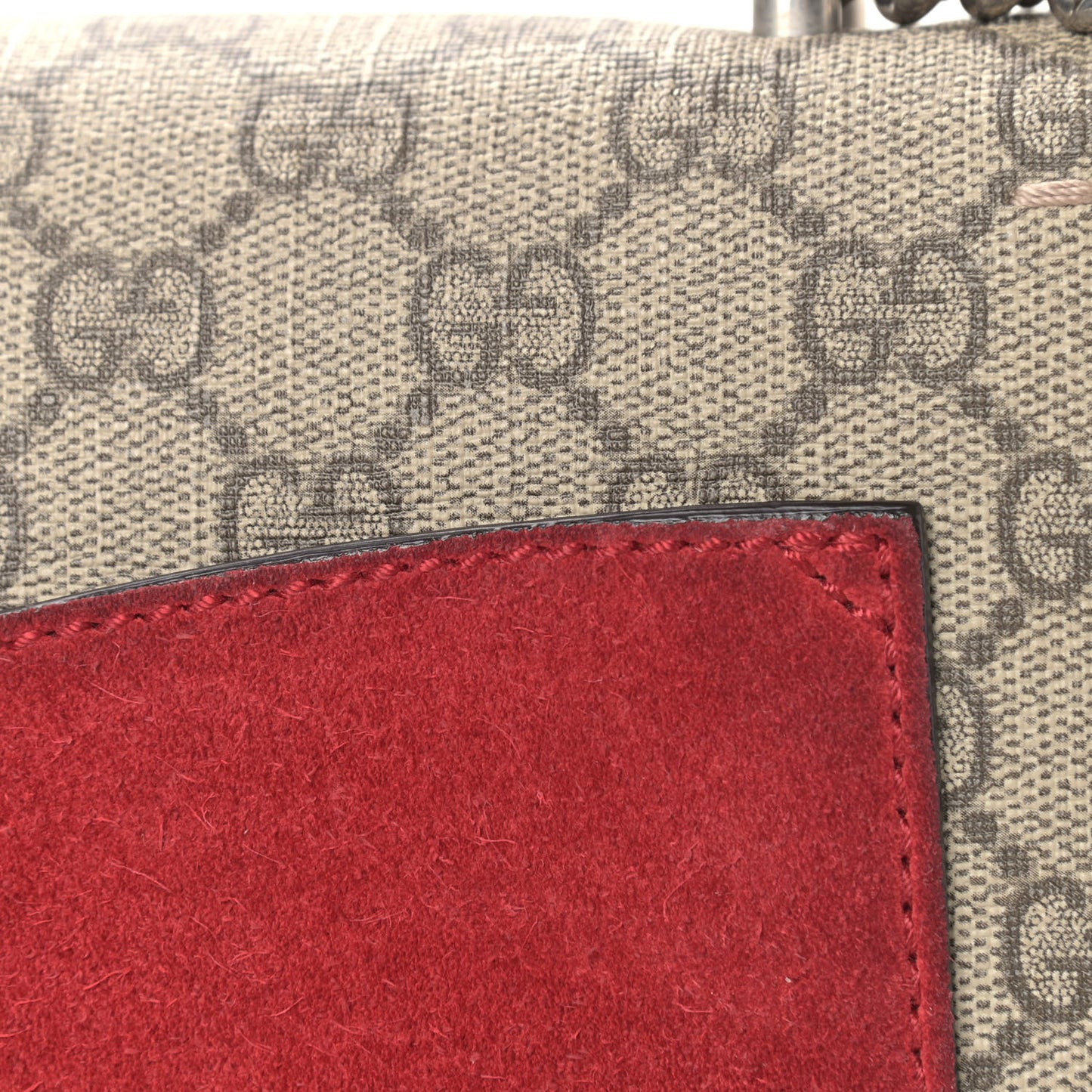 GG Supreme Monogram Suede Cudu Medium Dionysus Shoulder Bag Beige Ebony Vulcanic Red