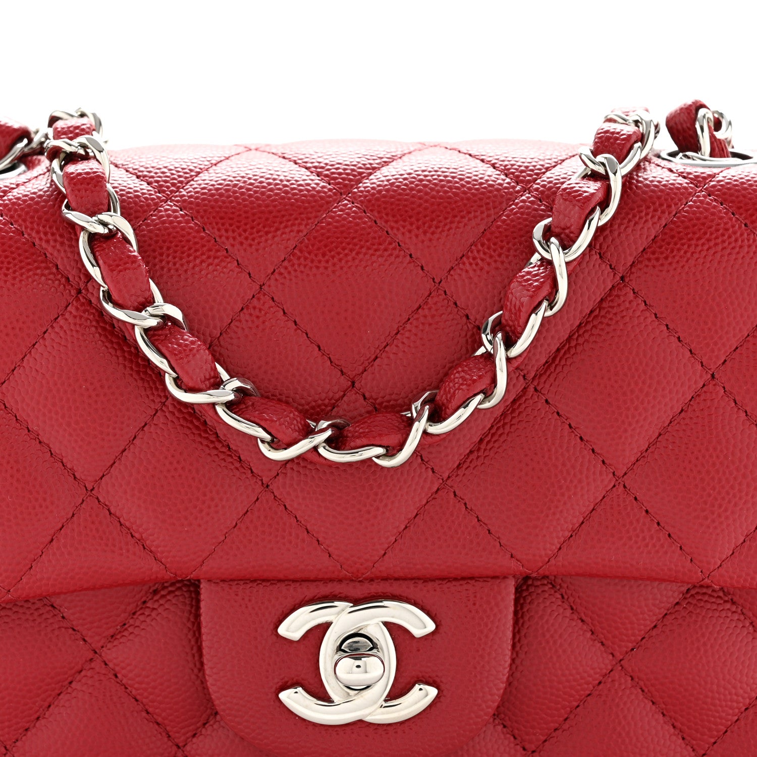 Chanel Caviar Quilted Mini Rectangular Flap Dark Red 8 of 13