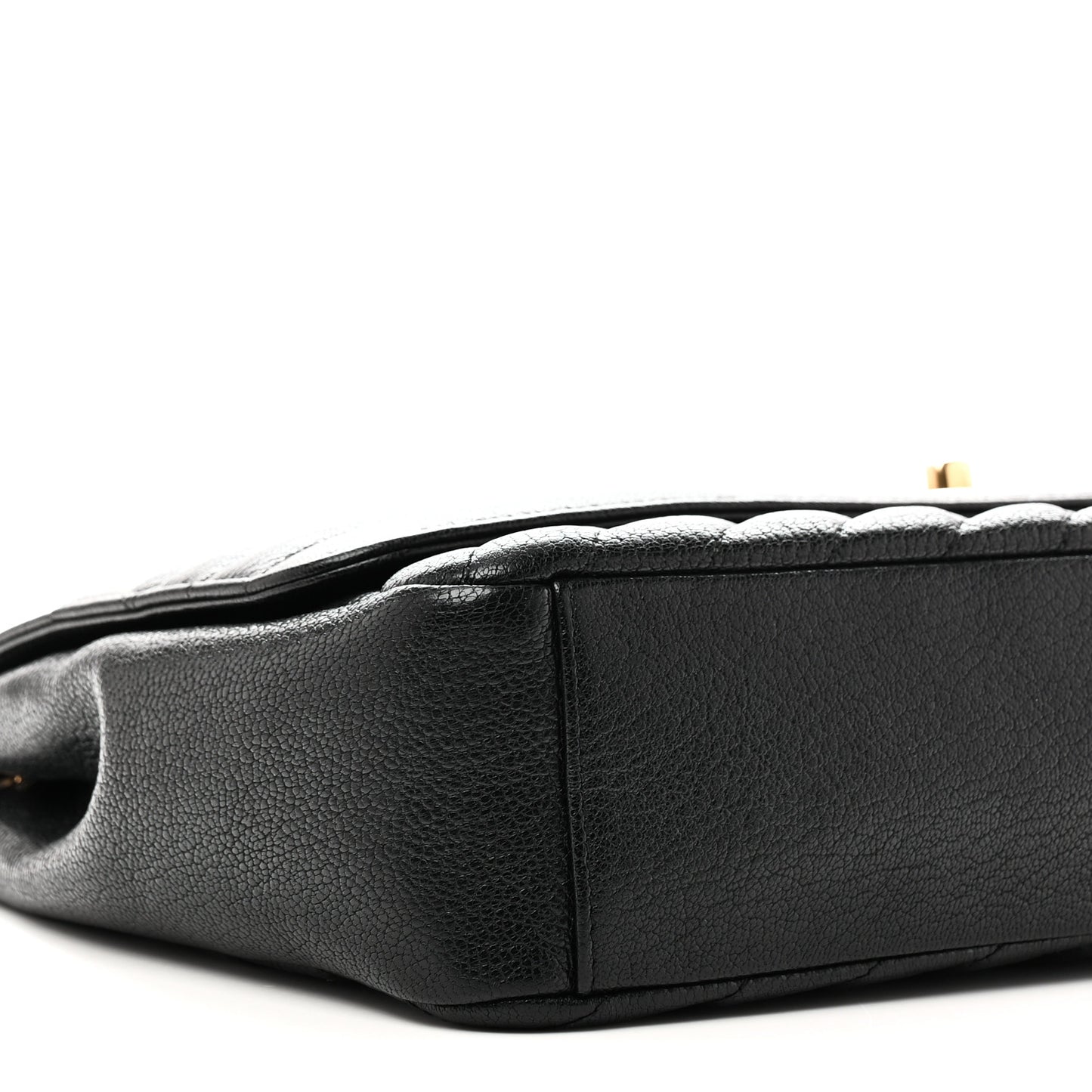 Shiny Goatskin Diagonal Quilted Large Flap Black