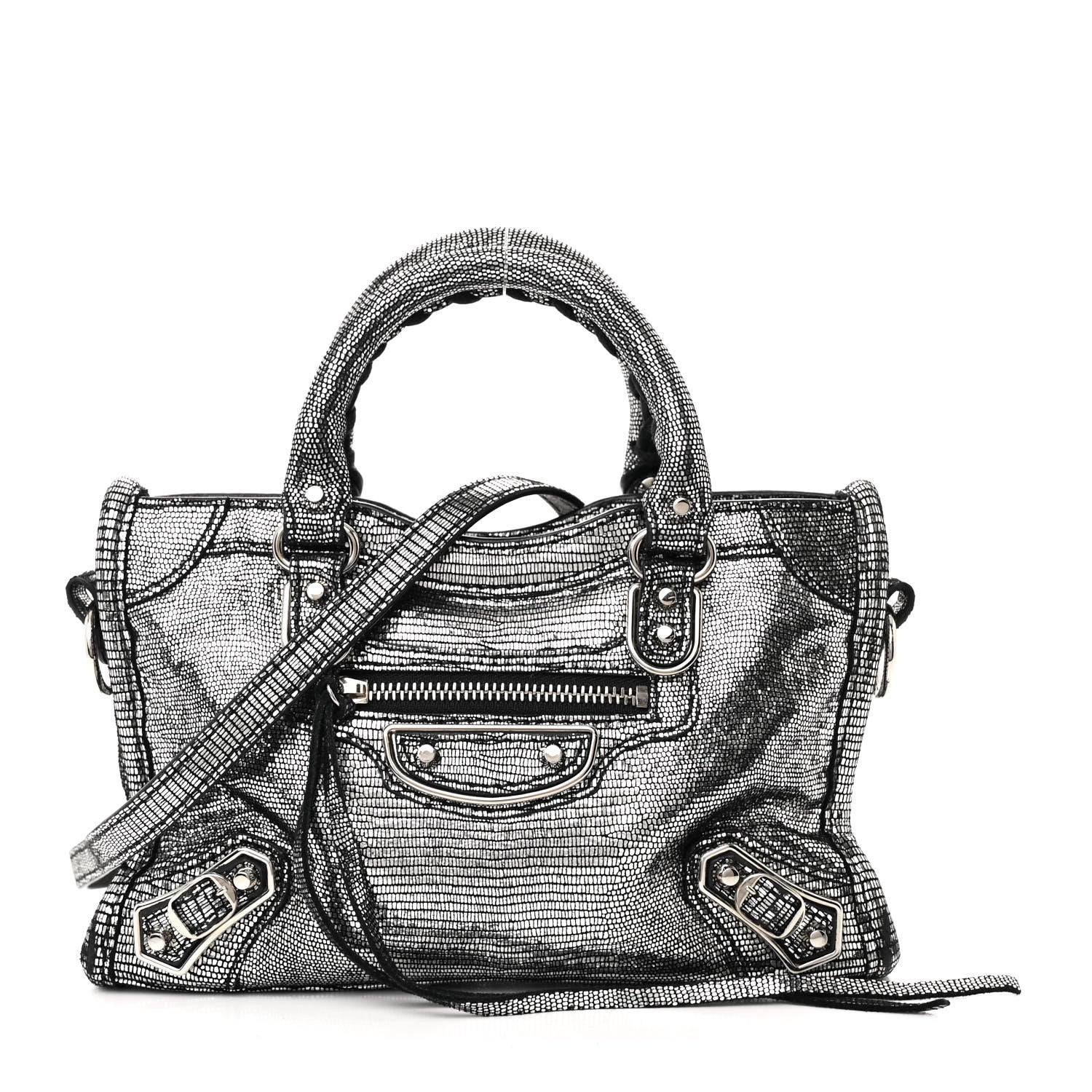 Balenciaga Metallic Calfskin Lizard Embossed Silver Metallic Edge Hardware Nano City Silver 1 of 12