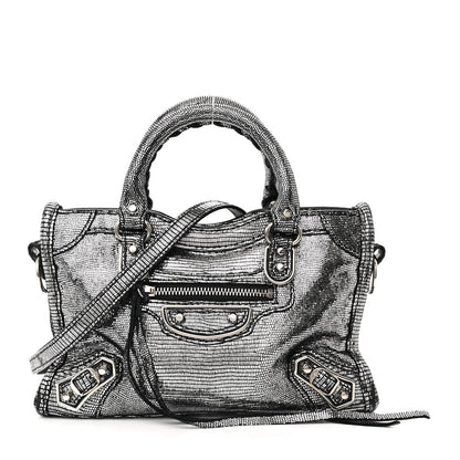 Balenciaga Metallic Calfskin Lizard Embossed Silver Metallic Edge Hardware Nano City Silver 1 of 12