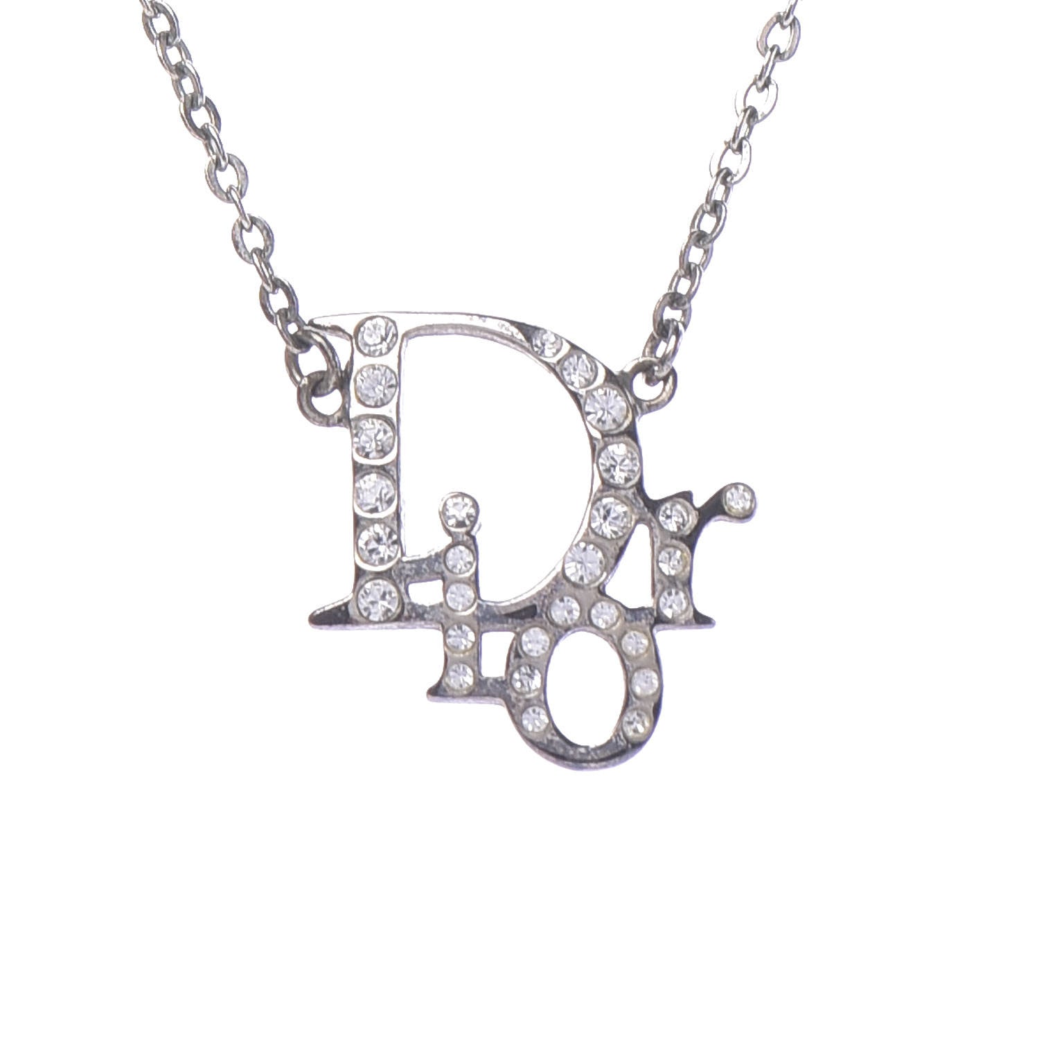 Christian Dior Crystal Logo Necklace Silver 4 of 6