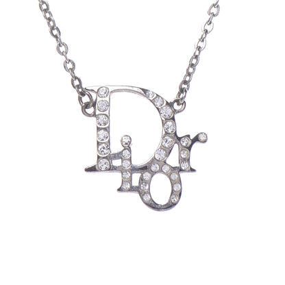 Christian Dior Crystal Logo Necklace Silver 4 of 6