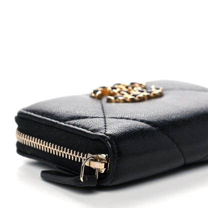 Chanel Shiny Goatskin Quilted Chanel 19 Zip Around Coin Purse Wallet Black 9 of 13