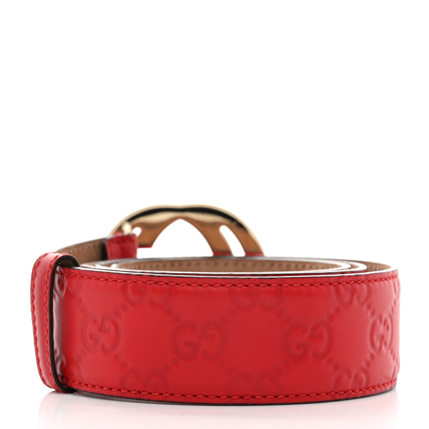 Gucci Guccissima Signature Interlocking G Belt 90 36 Hibiscus Red 2 of 5