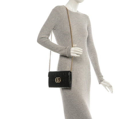Gucci Calfskin Matelasse Mini Pearly GG Marmont Chain Wallet Black 2 of 6