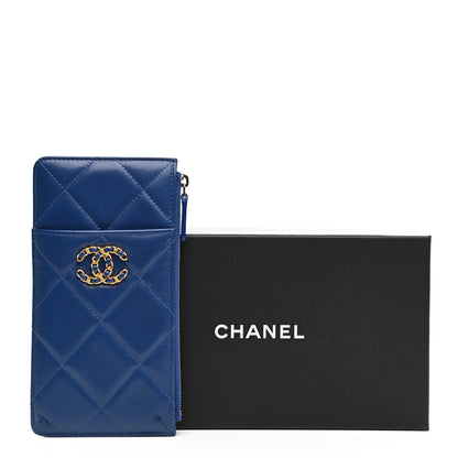 Chanel Shiny Goatskin Quilted Chanel 19 Flat Wallet Pouch Blue 8 of 8