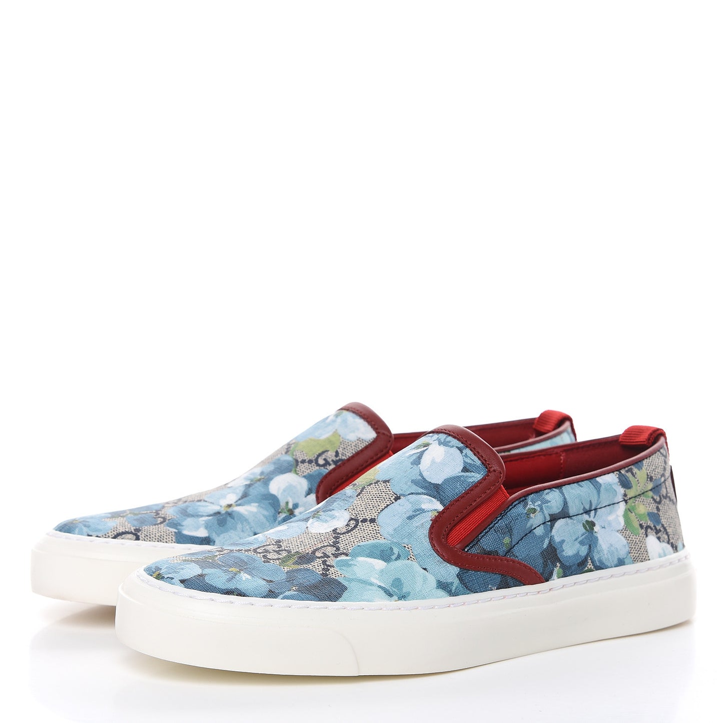 GG Supreme Monogram Blooms Womens Slip On Sneakers 35.5 Beige Blue Navy Red