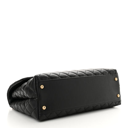Chanel Caviar Elaphe Quilted Medium Coco Handle Flap Black Burgundy 4 of 9
