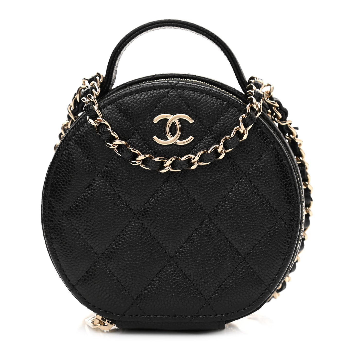 Caviar Quilted Round Handle With Care Vanity With Chain Black