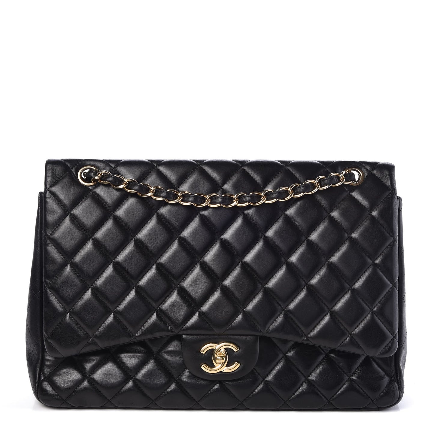 Lambskin Quilted Maxi Single Flap Black