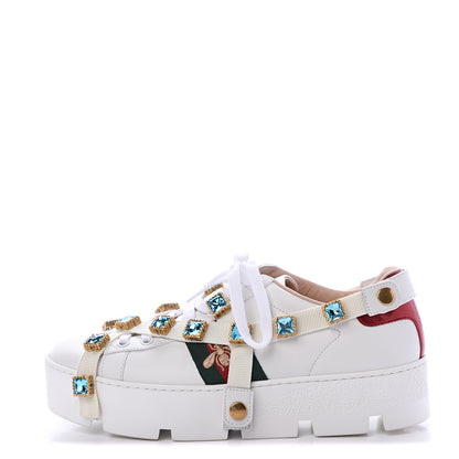 Gucci Calfskin Removable Crystals Bee Embroidered Womens Ace Platform Sneakers 39 White 1 of 8