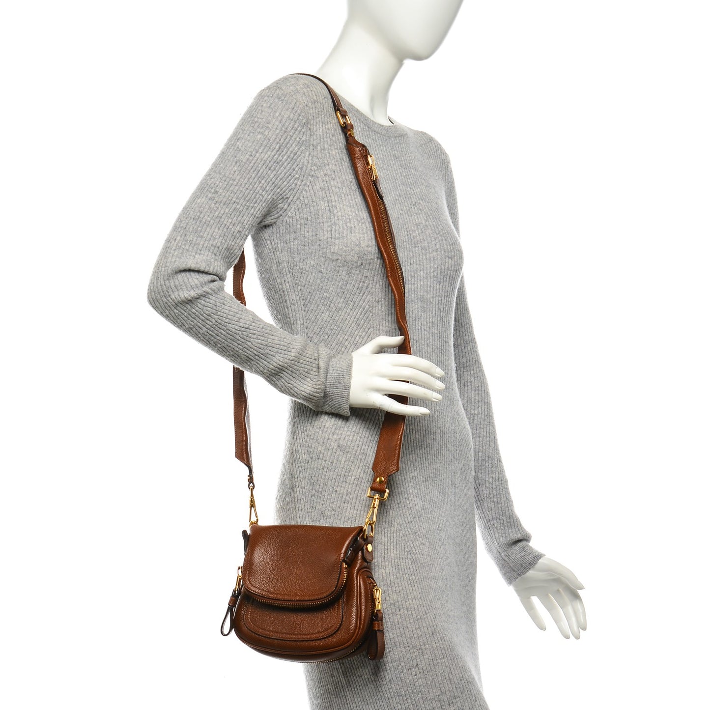 Pebbled Calfskin Mini Jennifer Crossbody Bag Caramel