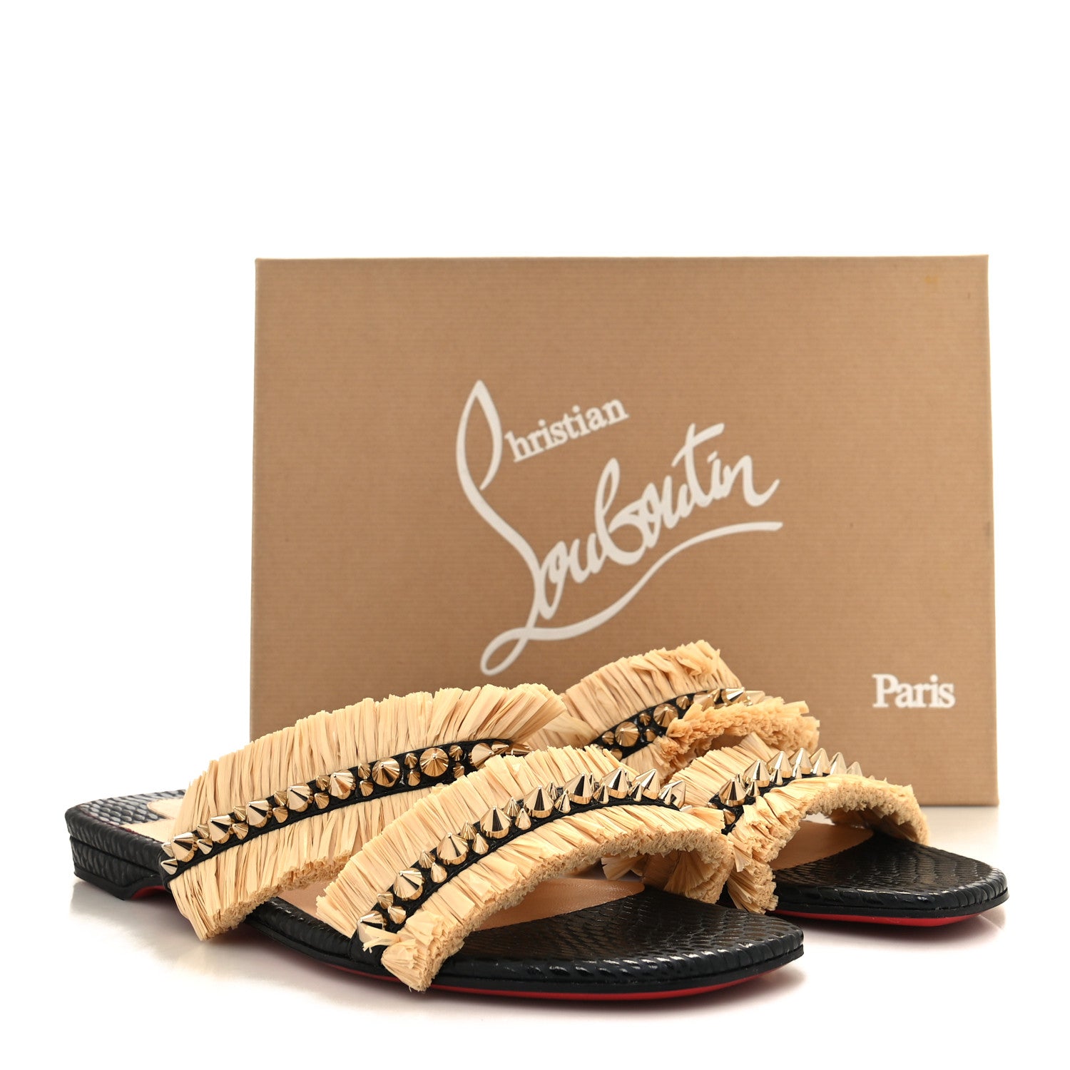 Christian Louboutin Jurassic Calfskin Rafia Voltinoudou Sandals 37 Black Savane 8 of 8