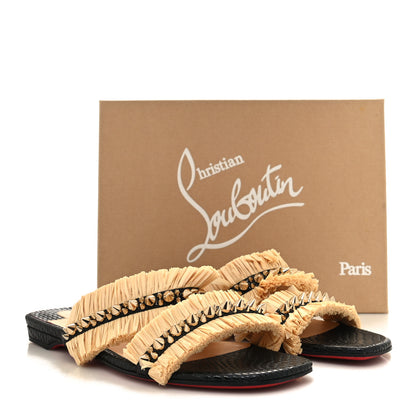 Christian Louboutin Jurassic Calfskin Rafia Voltinoudou Sandals 37 Black Savane 8 of 8