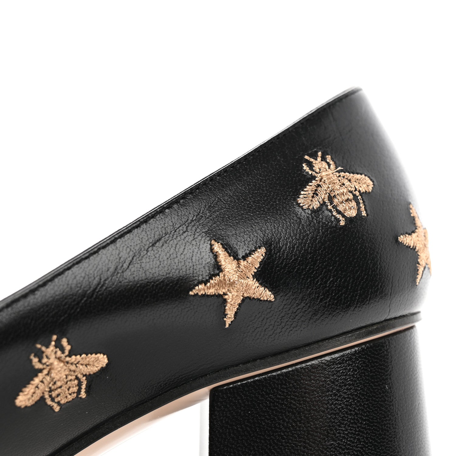 Gucci Quentin Goatskin Bee Star Embroidered GG Marmont Fringe 50mm Loafer Pumps 37 Black 13 of 17